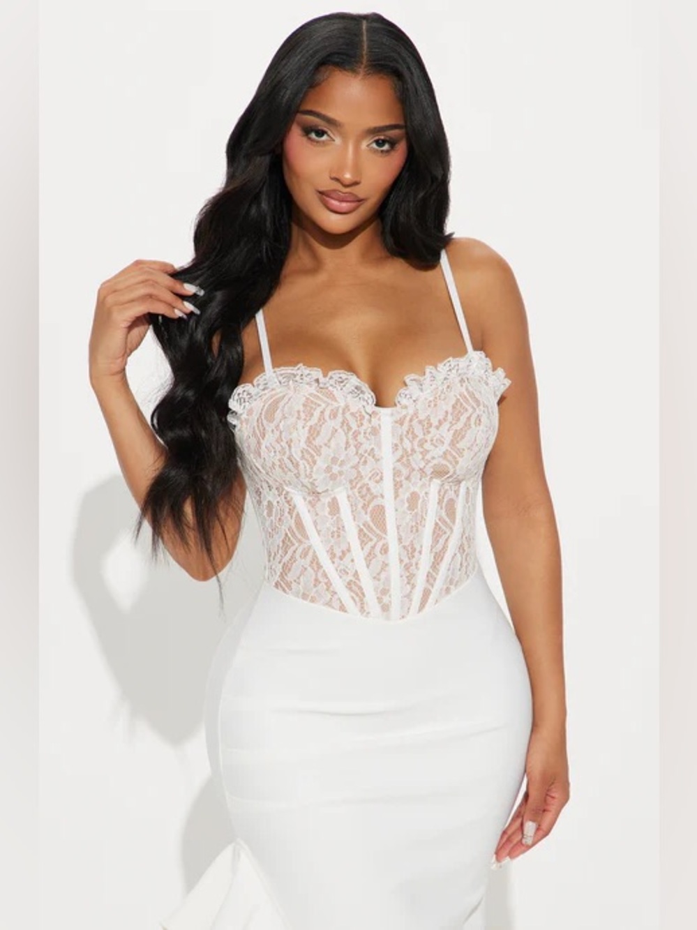 Fashion Nova White Lace Corset Midi Dress - Picture 2 of 9